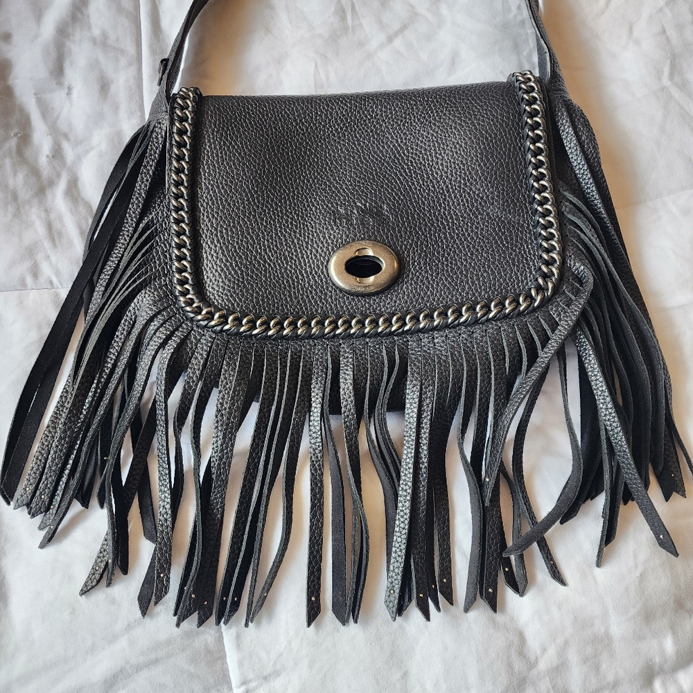 Black Fringe Leather Bag